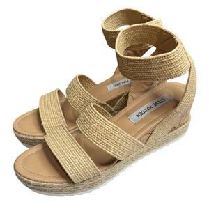 Steve Madden Women's Tan Raffia Wedge Sandals Size‎ 8
